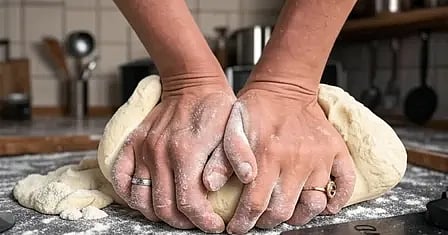 लड़की आटा गूंथते हुए|