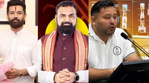 तस्वीर में तीन लोग चर्चा करते हुए दिखाई दे रहे हैं, जो राजनीतिक माहौल और मौजूदा मुद्दों पर बातचीत का संकेत देती है।