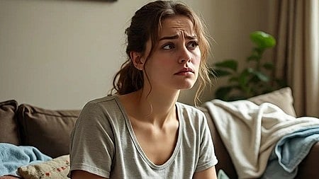 एक महिला उदास और सोच में डूबी हुई, स्वास्थ्य चिंताओं को दर्शाती हुई|