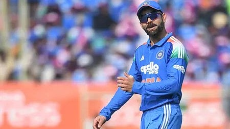 विराट कोहली जो अपने स्पोर्ट्सवियर ब्रांड 'वन8' के बारे में चर्चा कर रहे हैं।