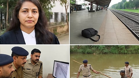 इस तस्वीर में चार अलग-अलग जगह को दर्शाए गए हैं। पहले जगह पर एक रेलवे स्टेशन को दिखाया गया है, जहाँ प्लेटफ़ॉर्म पर एक बैग पड़ा हुआ है। दूसरे जगह पर एक नदी दिखाई दे रही है, जिसमें दो पुलिसकर्मी मौजूद हैं। तीसरे स्थान पर तीन पुलिसकर्मी एक टीवी स्क्रीन पर कुछ देखते हुए नज़र आ रहे हैं। चौथे जगह पर एक युवती दिखाई देती हैं, जो उच्च न्यायालय की वकील हैं। उनका नाम अर्चना तिवारी है।