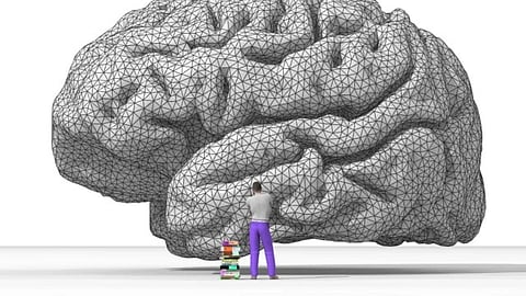 मानव मस्तिष्क- जो इंसान और AI के बीच संबंध को दर्शाती है।