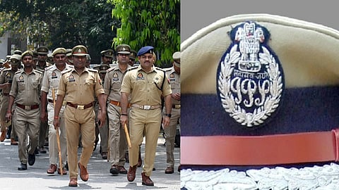 एक तरफ भारतीय पुलिस, एक तरफ कैप 
