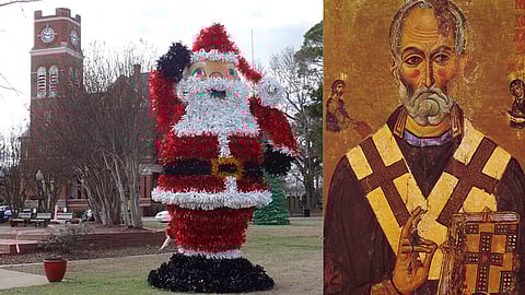 तस्वीर में एक तरफ लाल लिबास में सांता क्लॉज और दूसरी ओर उनकी असली फोटो 
