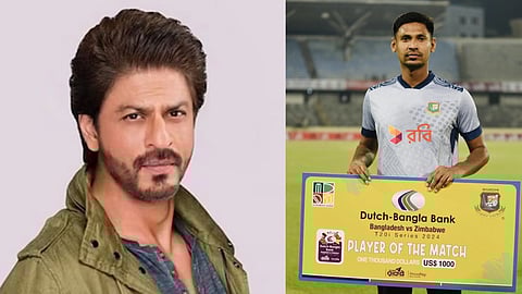 तस्वीर में एक तरफ शाहरुख़ खान, तो दूसरी तरफ बांग्लादेशी खिलाड़ी मुस्तफिजुर रहमान 