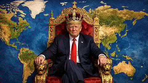 डोनाल्ड ट्रम्प की तस्वीर जो अमेरिका (Uncle Sam) की गद्दी पर बैठे नज़र आ रहे हैं
