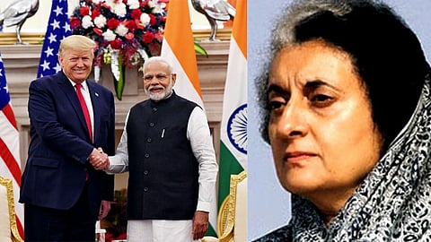 तस्वीर में डोनाल्ड ट्रंप और पीएम मोदी, दूसरी तरफ इंदिरा गांधी 
