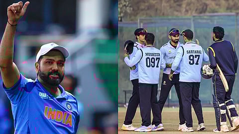 तस्वीर में रोहित शर्मा और विजय हज़ारे टूर्नामेंट का एक मैच। 
