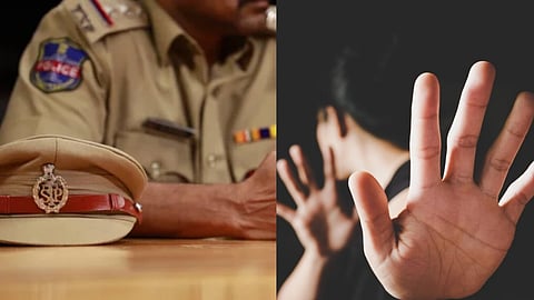 तस्वीर में पुलिस और पीड़िता 
