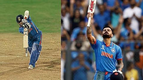 तस्वीर में एक तरफ सचिन तेंदुलकर, दूसरी तरफ विराट कोहली 
