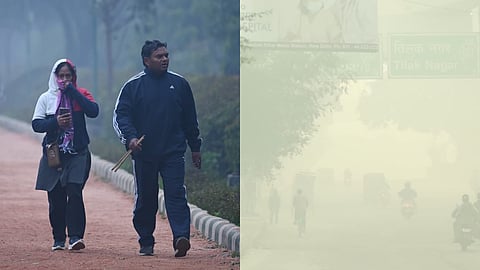 तस्वीर में दो व्यक्ति और प्रदूषण 