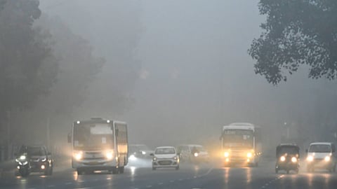 सड़क पर कोहरे की तस्वीर  