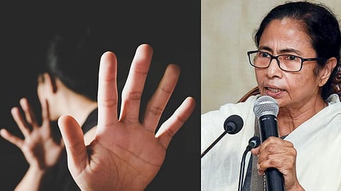 तस्वीर में ममता बनर्जी और एक पीड़ित लड़की 
