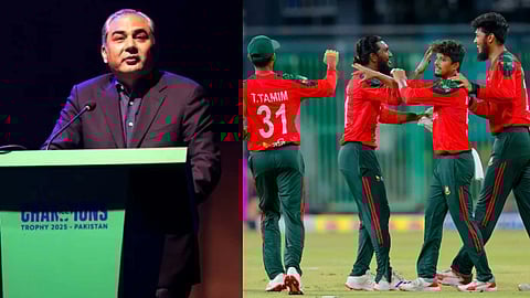 तस्वीर में मोहसिन नकवी और बांग्लादेश क्रिकेट टीम 
