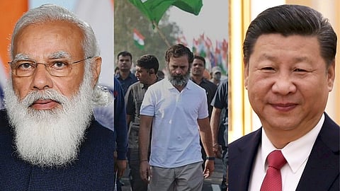  इस तस्वीर में राहुल गाँधी, नरेंद्र मोदी और शी जिनपिंग को देख सकते हैं।  