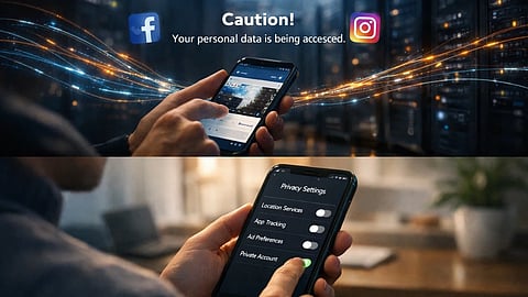 तस्वीर में सोशल मीडिया इस्तेमाल करता व्यक्ति  