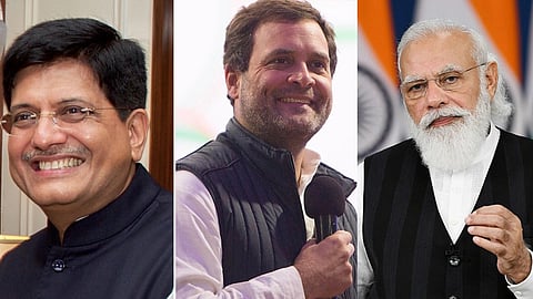 पीयूष गोयल, राहुल गाँधी, नरेंद्र मोदी 