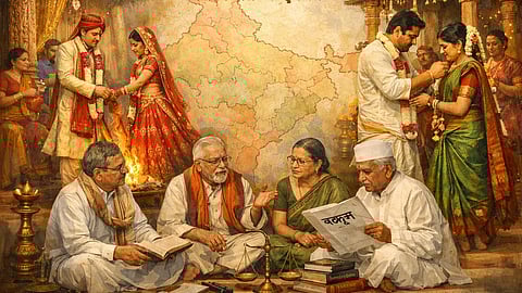 एक शादी मे दूल्हा-दुल्हन सहित  परिवारजन 