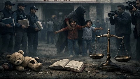 कोर्ट के सामने महिला,बच्चे,मिडियाकर्मी 