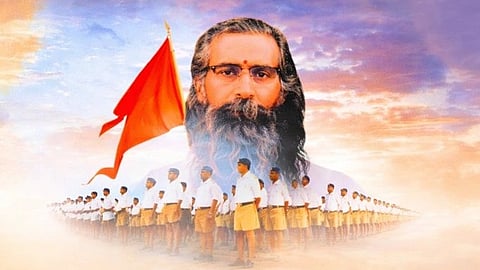 गोलवलकर और आरएसएस का झण्डा 