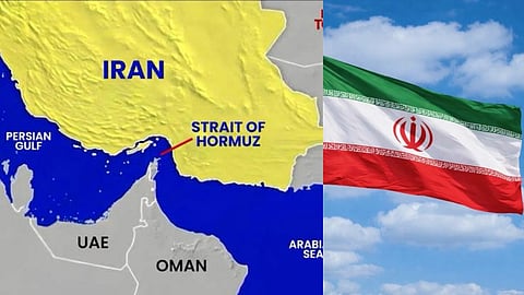 होर्मुज जलडमरूमध्य और ईरान का ध्वज 