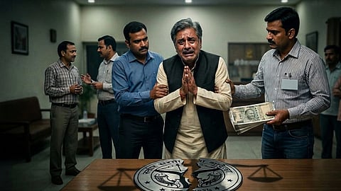 CMO अधिकारी को गिरफ्तार करते हुए झाँसी विजिलेंस टीम के सदस्य 