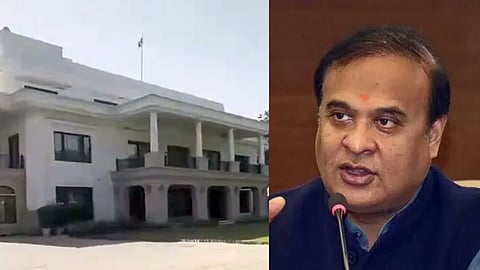 असम के मुख्यमंत्री हिमंत बिस्वा सरमा और एक आधिकारिक सरकारी बंगले का कोलाज