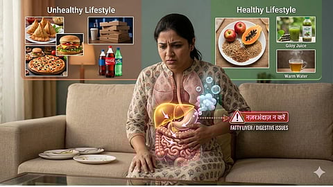 अगर लिवर सही तरह से काम न करे तो भोजन ठीक से पच नहीं पाता और गैस, अपच  और पेट में भारीपन जैसी समस्याएं बार-बार होने लगती हैं।