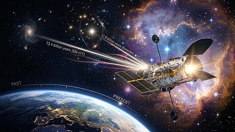 हबल स्पेस टेलीस्कोप सिर्फ एक दूरबीन (binocular) नहीं है। यह एक वेधशाला, एक उपग्रह और वैज्ञानिक-सांस्कृतिक प्रतीक भी है। यह पृथ्वी की निचली कक्षा में करीब 550 किलोमीटर की ऊंचाई पर घूमता है। यहां से एक पूरा चक्कर लगाने में लगभग 95-96 मिनट लगते हैं। पृथ्वी के धुंधले वातावरण से ऊपर होने के कारण हबल ब्रह्मांड के साफ और अद्भुत नजारे कैद कर पाता है।