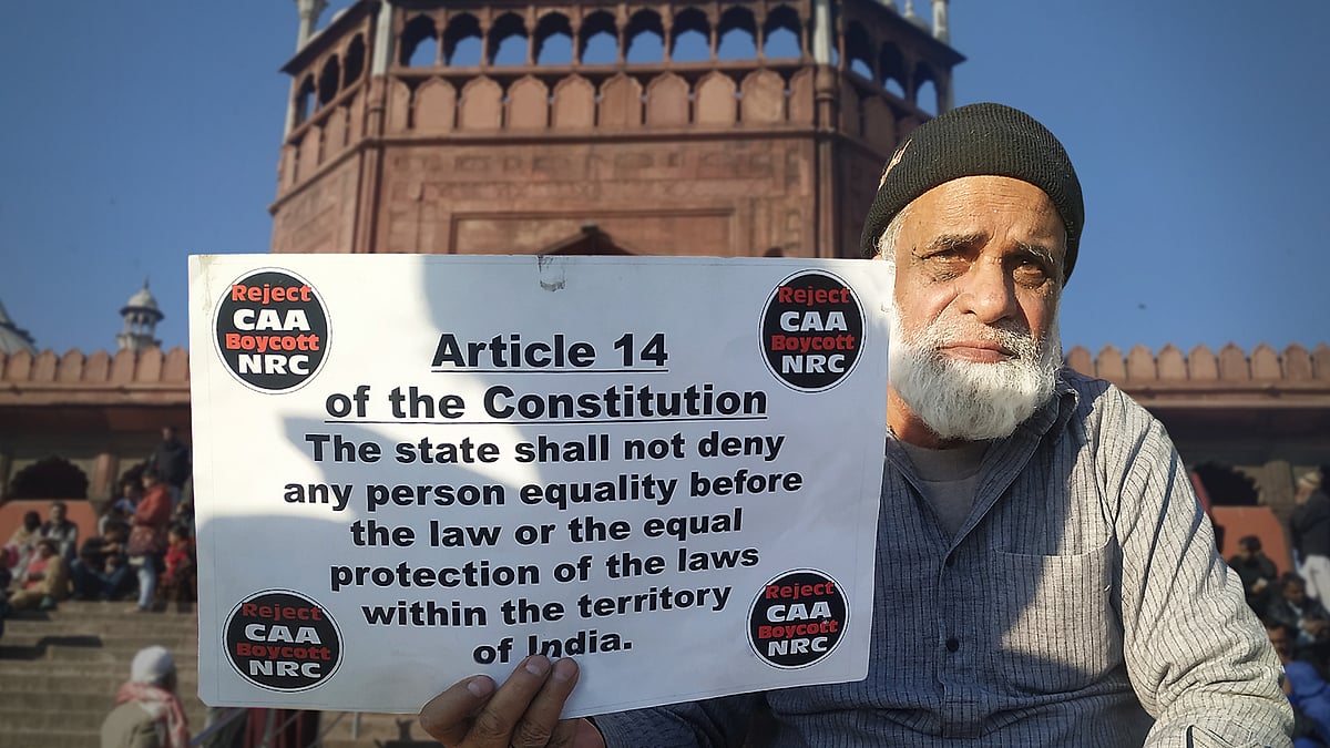 Abdul Hameed at a protest against the new citizenship law and the NRC at Jama Masjid