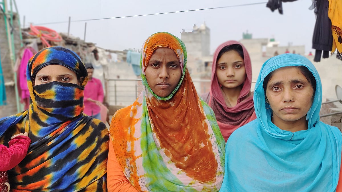 Muslim women who were forced to flee from their homes in Shiv Vihar.