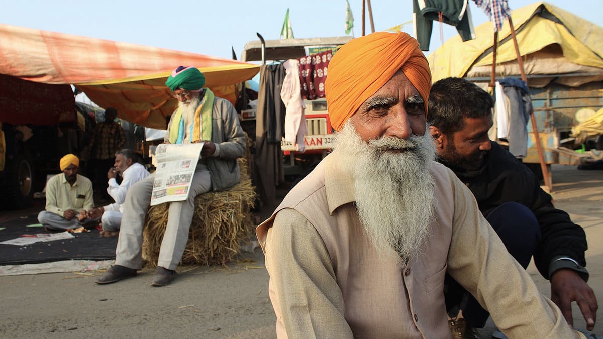 Gursev Singh, 60, at Singhu on Monday.