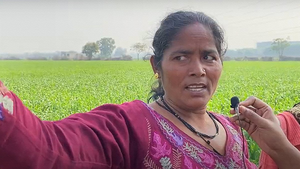 Rama Devi, a resident of Singola village which is near the police barricades at Singhu border.