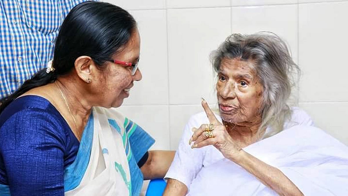 KK Shailaja, left, with the late communist stalwart KR Gouri.