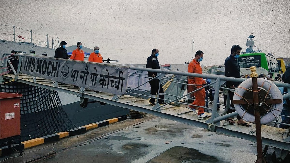 INS Kochi participating in rescue operations after P305 sank.