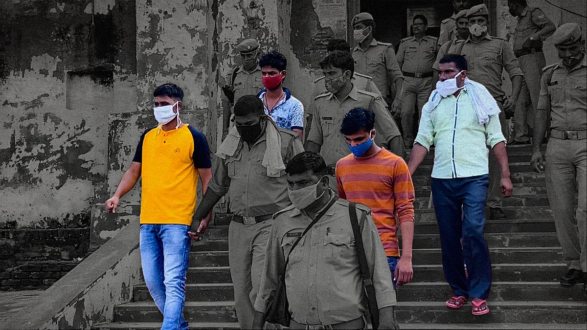 The four accused in the Hathras case at the district court on September 2.