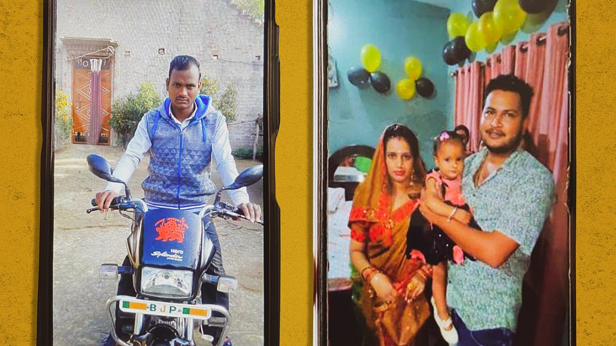 (left) Shyam Sundar and (right) Shubham Mishra with his family.