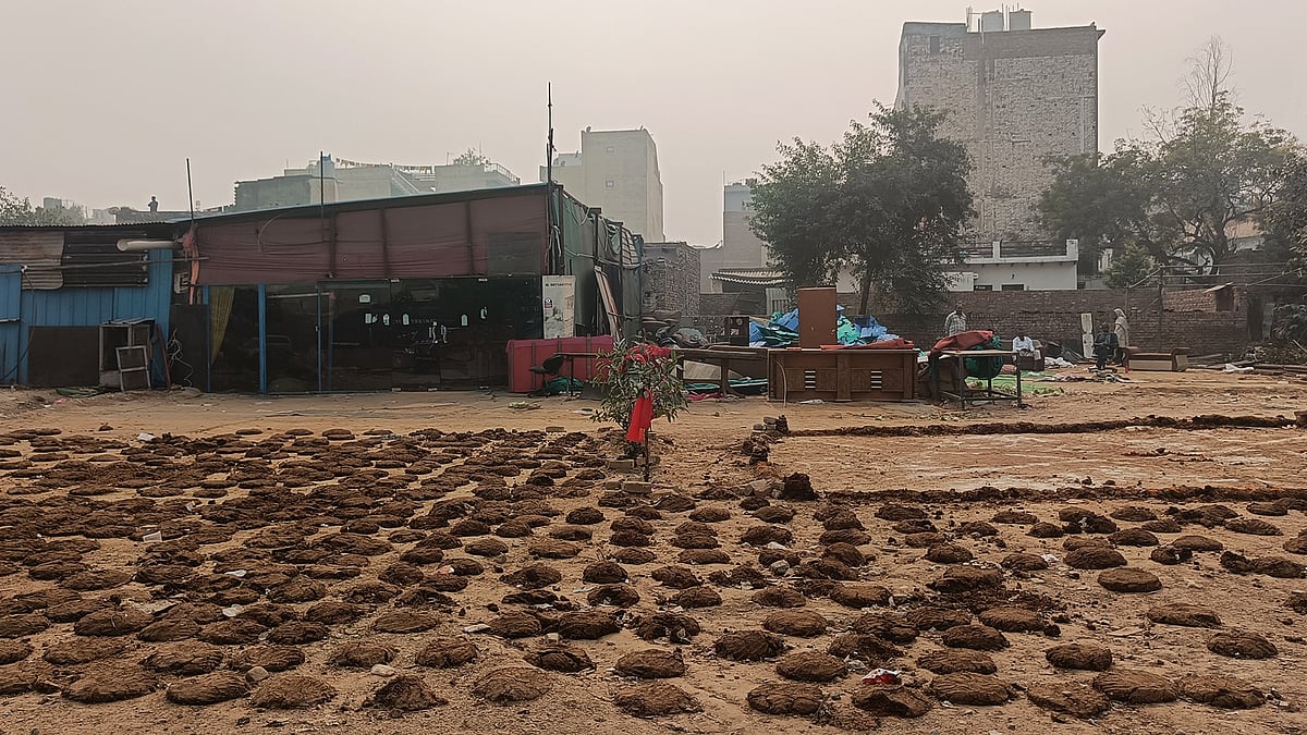 Cow dung left behind from the Govardhan puja at the namaz location in Sector 12.