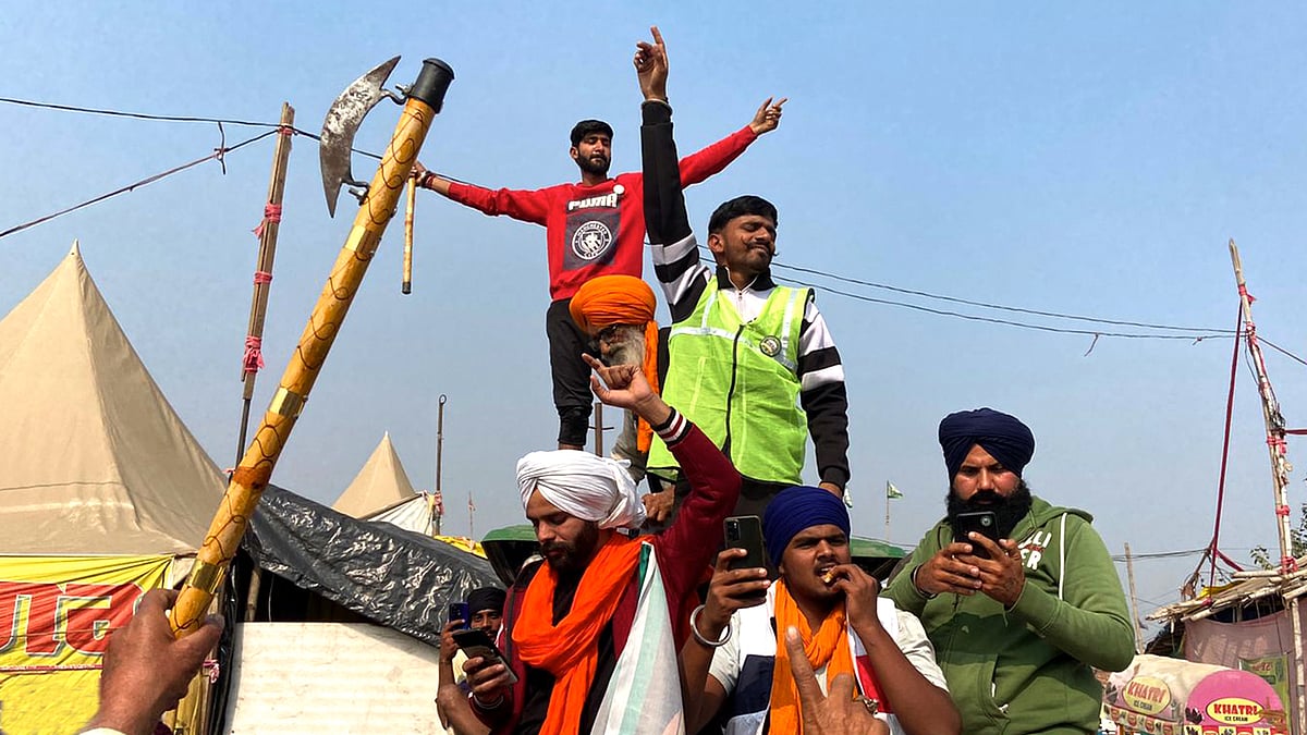Celebrations at the Singhu border on Friday.