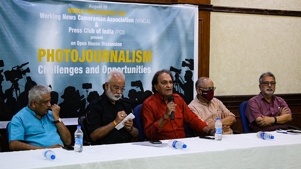 Seasoned journalists discuss the state of photojournalism at the Press Club of India on Friday. 