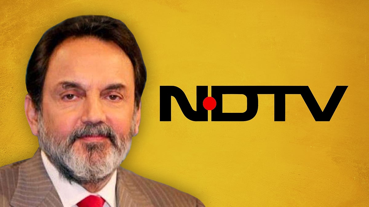 Prannoy Roy with the NDTV logo.