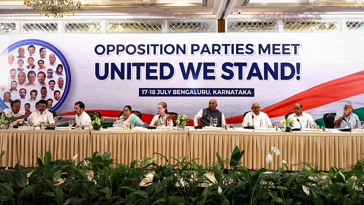 A meeting of the INDIA alliance in July 2023.