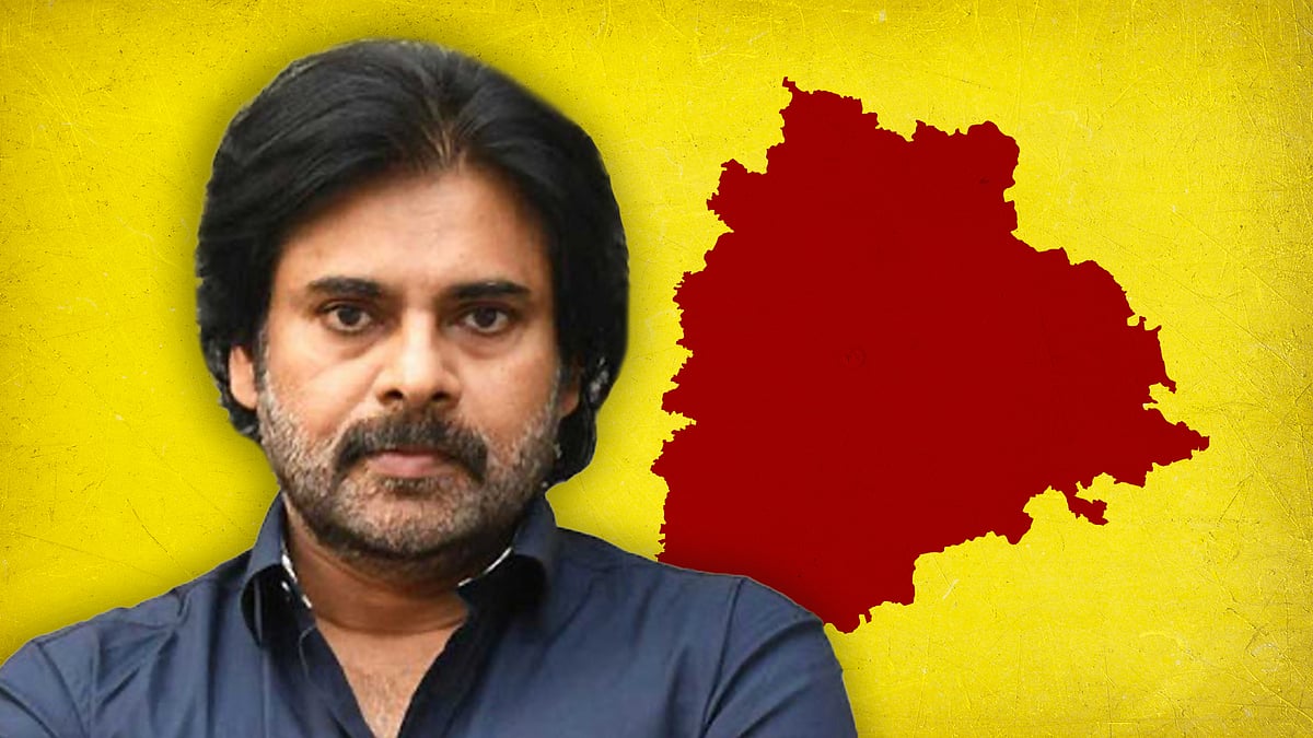 Pawan Kalyan and a map of Telangana.