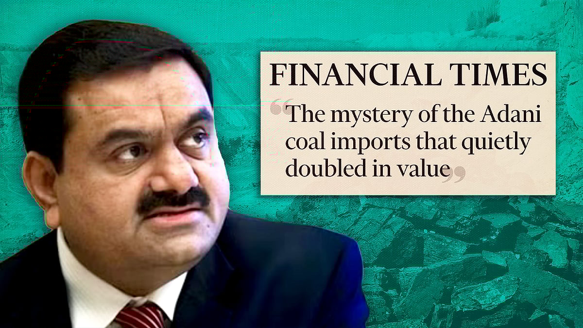 A picture of Gautam Adani alongside the headline of the Financial Times report. 