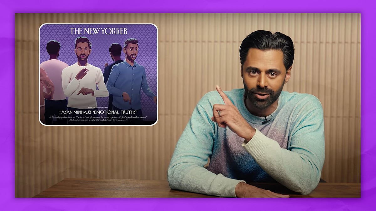 A screengrab of Hasan Minhaj's video rebuttal to New Yorker article.   