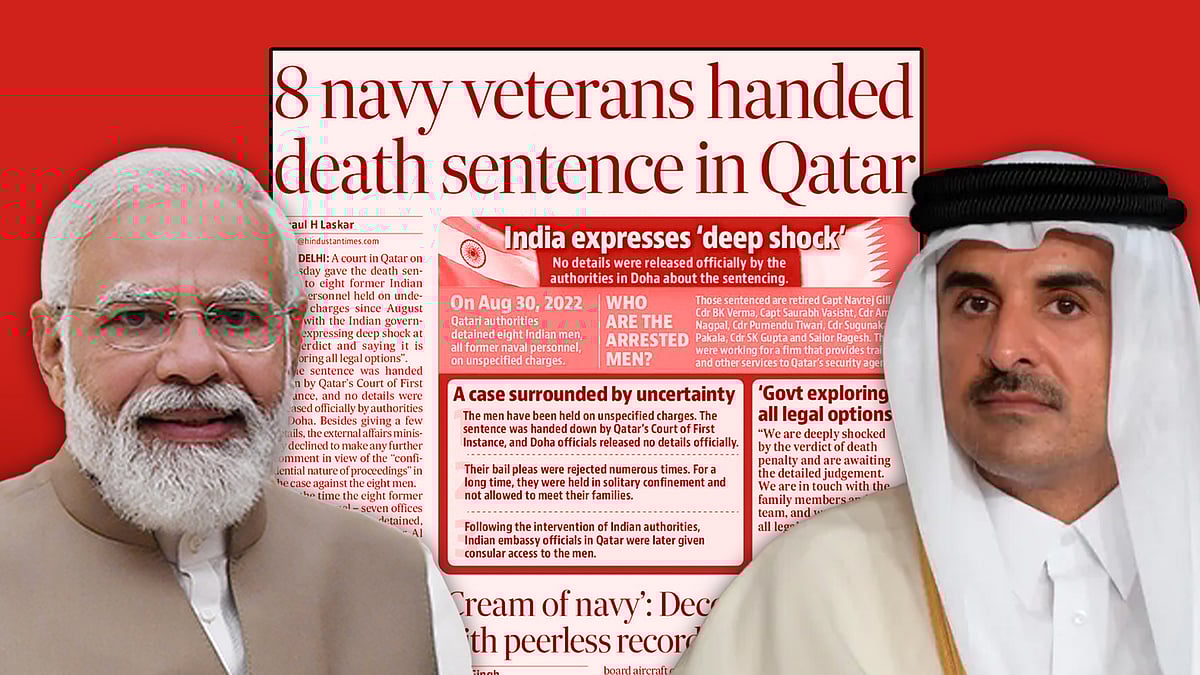Pictures of Prime Minister Narendra Modi and Qatar Emir Tamim bin Hamad Al Thani.