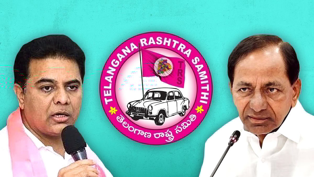KTR and KCR with the Bharat Rashtra Samithi logo.
