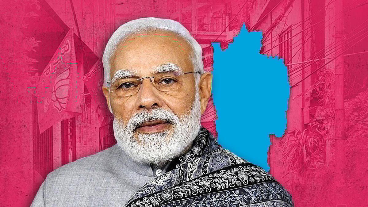 A picture of PM Modi and a map of Mizoram.