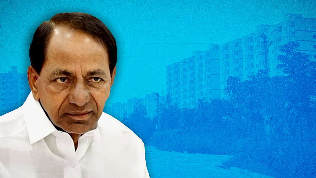 KCR next to a picture of apartment blocks.