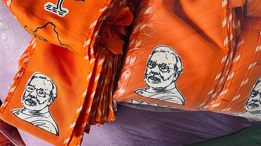 Neckbands with PM Modi’s face and a map of Rajasthan. 